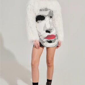 AKIRA White and Black Graphic Mini Dress